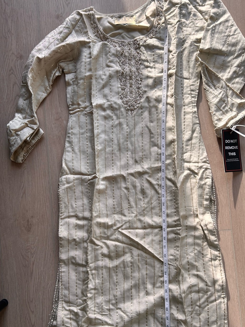 Long Sleeve Embellished Cream Maxi Dress